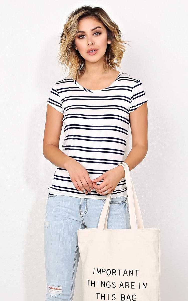 Shane Scooped Knit Top - - Navy Combo in Size by Styles For Less