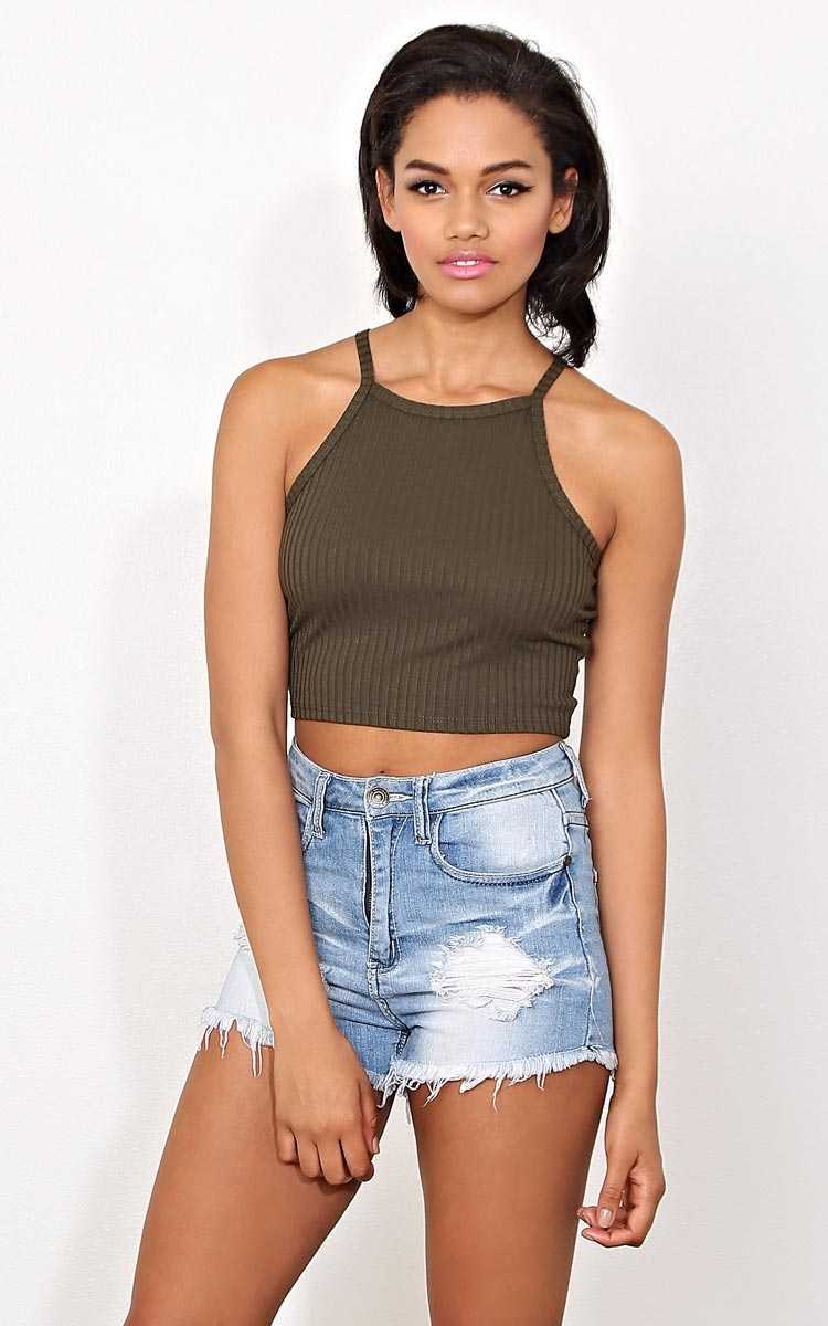 Ashlee Olive Rib Knit Tank - SML - Olive/Drab in Size Small by Styles For Less