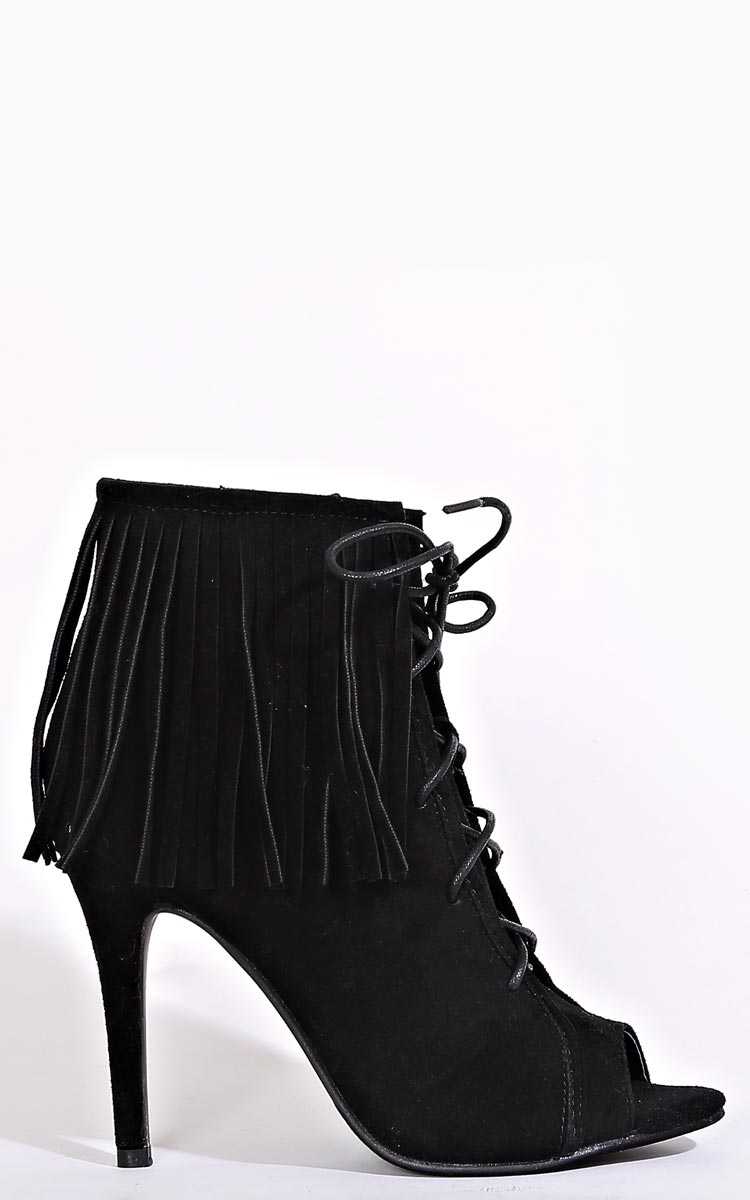 Alexandria Fringe Lace Up Booties - Black in Size by Styles For Less