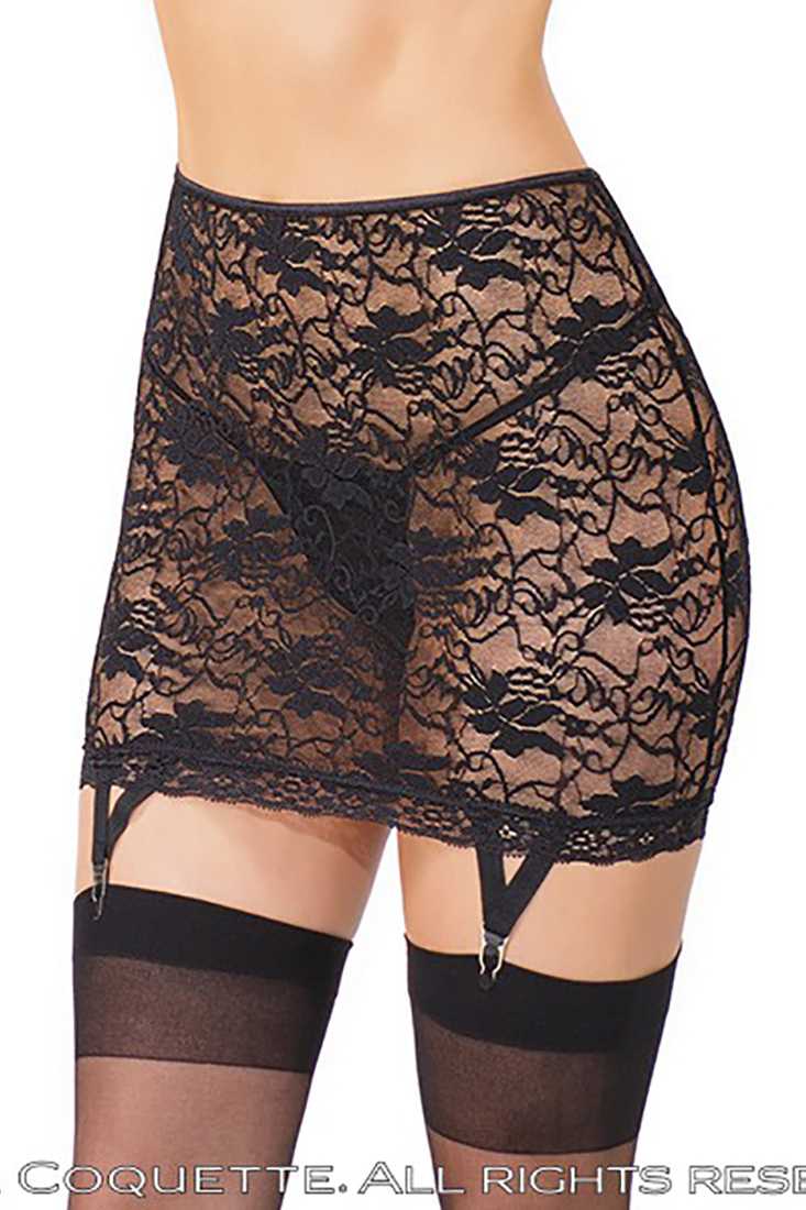 Black 1 PC Stretch Lace Sexy Garter Skirt