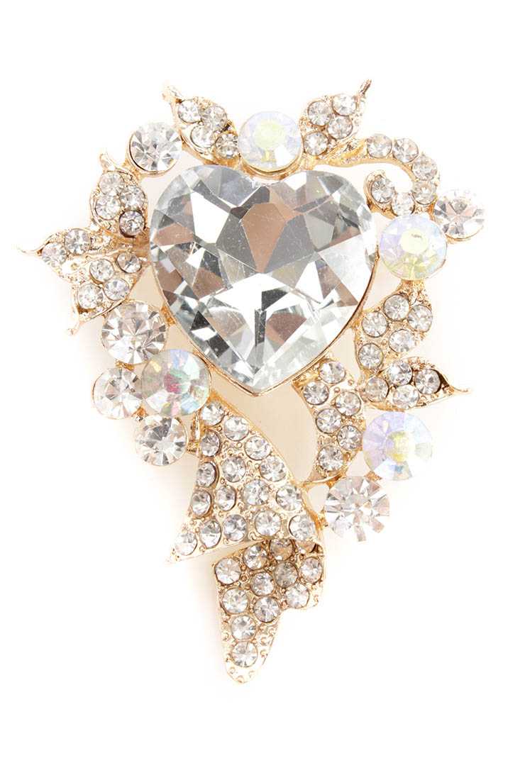 Gold Rhinestone Heart Detailing Brooch