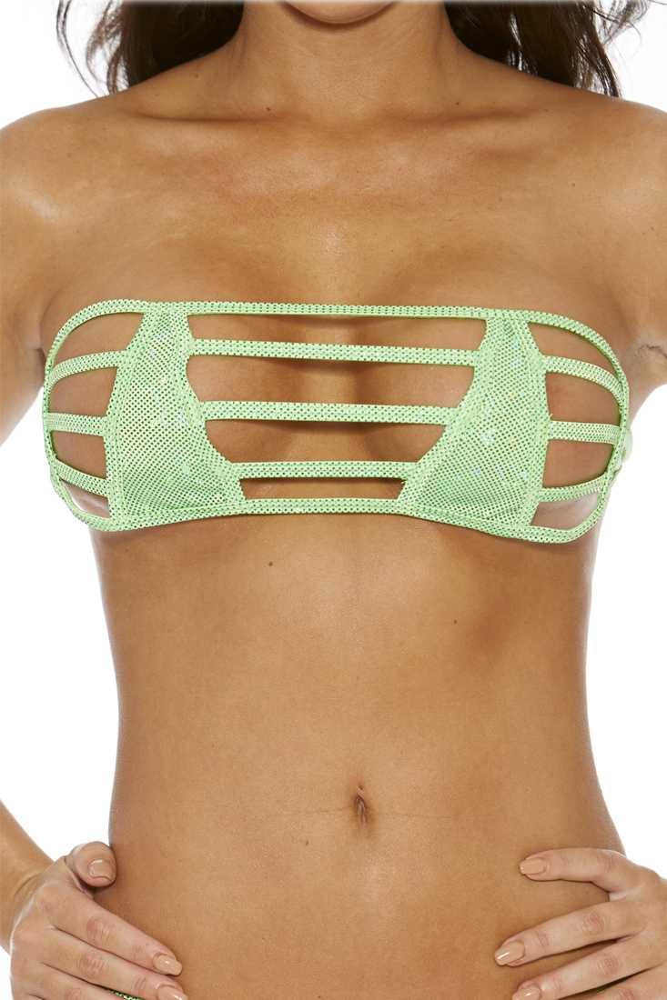 Green One Piece Sparkle B Dazzle Hologram Strappy Bandeau Top