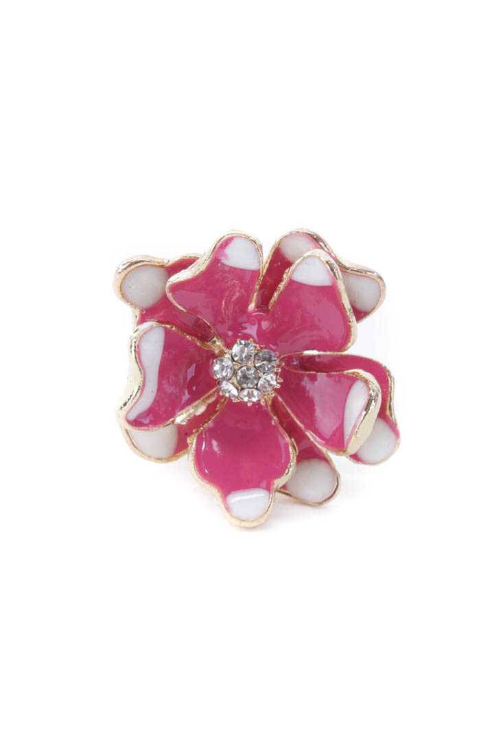 Fuchsia Two Tone Floral Rhinestone Center Ring