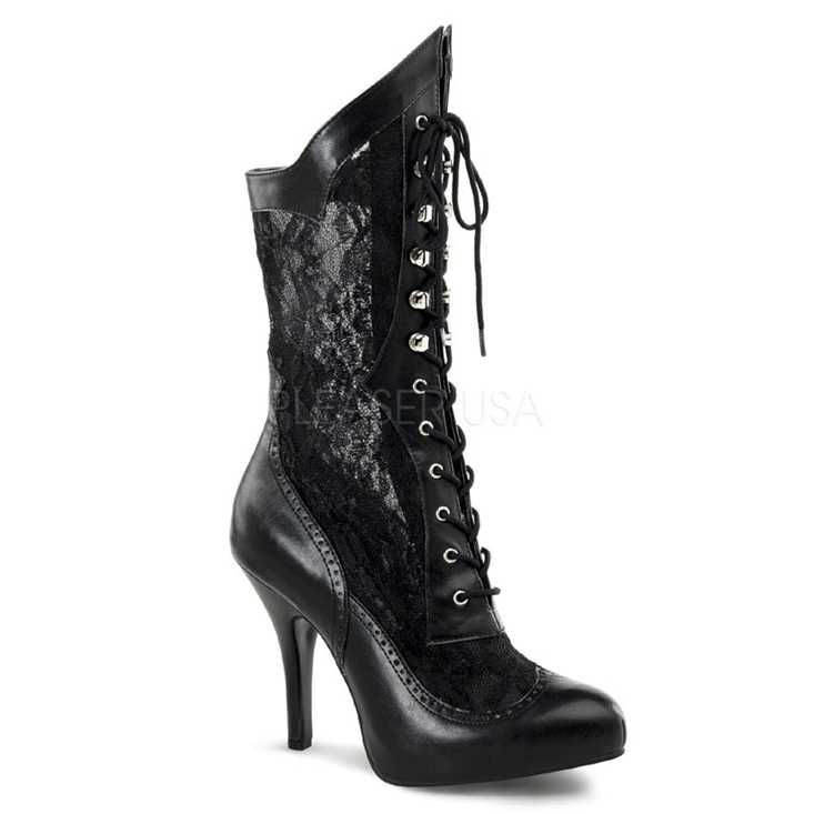 Black Faux Leather Lace Victorian Lace Up Boots AMI+