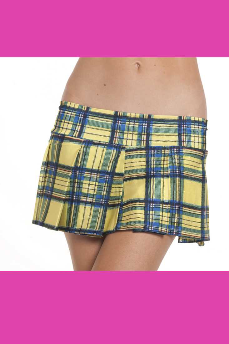 Yellow Pleated Plaid School Girl Skirt