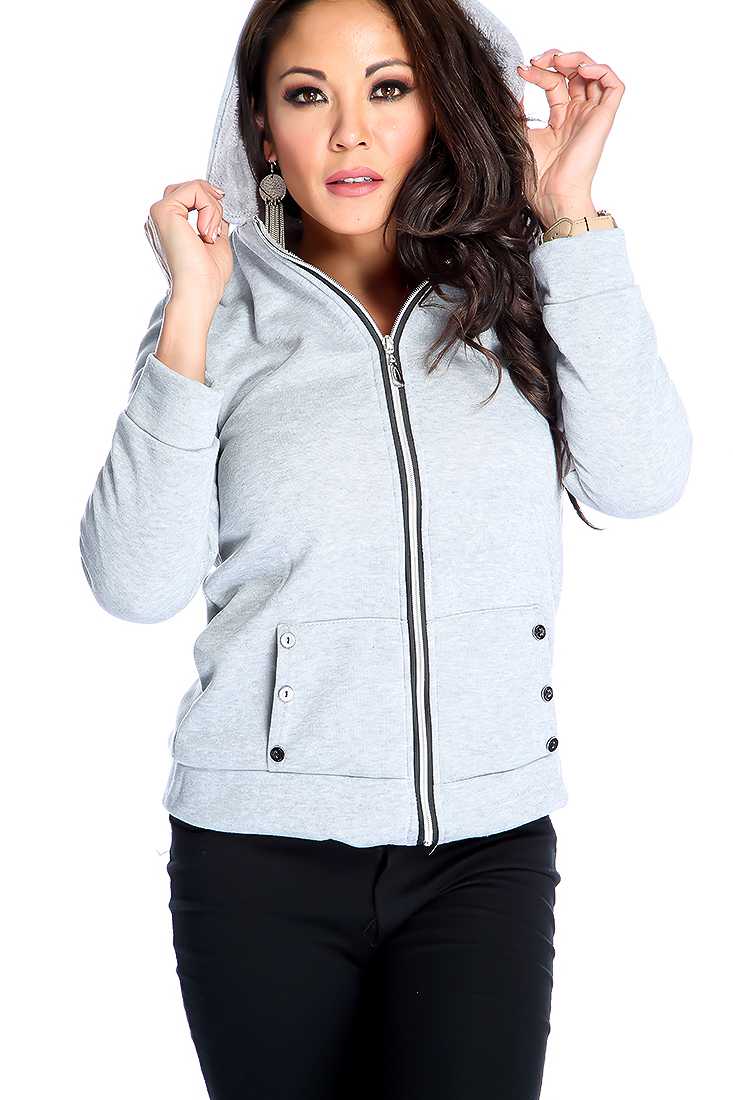 Stylish Grey Long Sleeve Zip Up Sweater