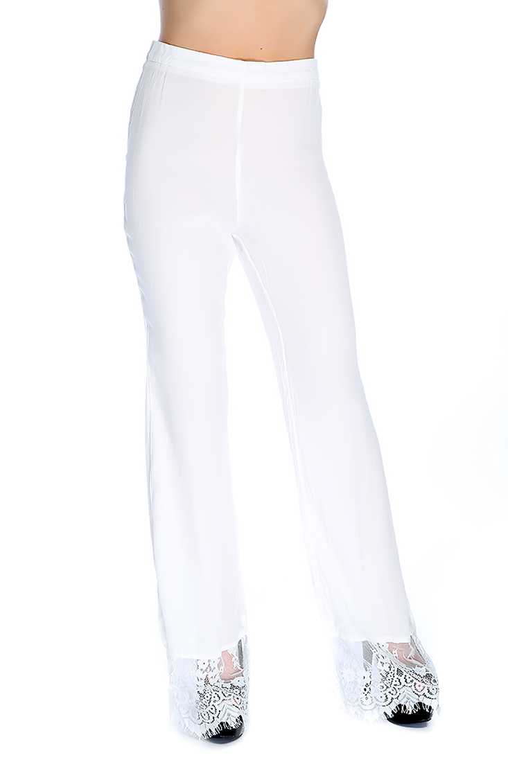 White Floral Lace High Waist Flare Pants