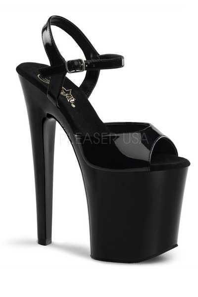 Black Patent Strappy Platform High Heels