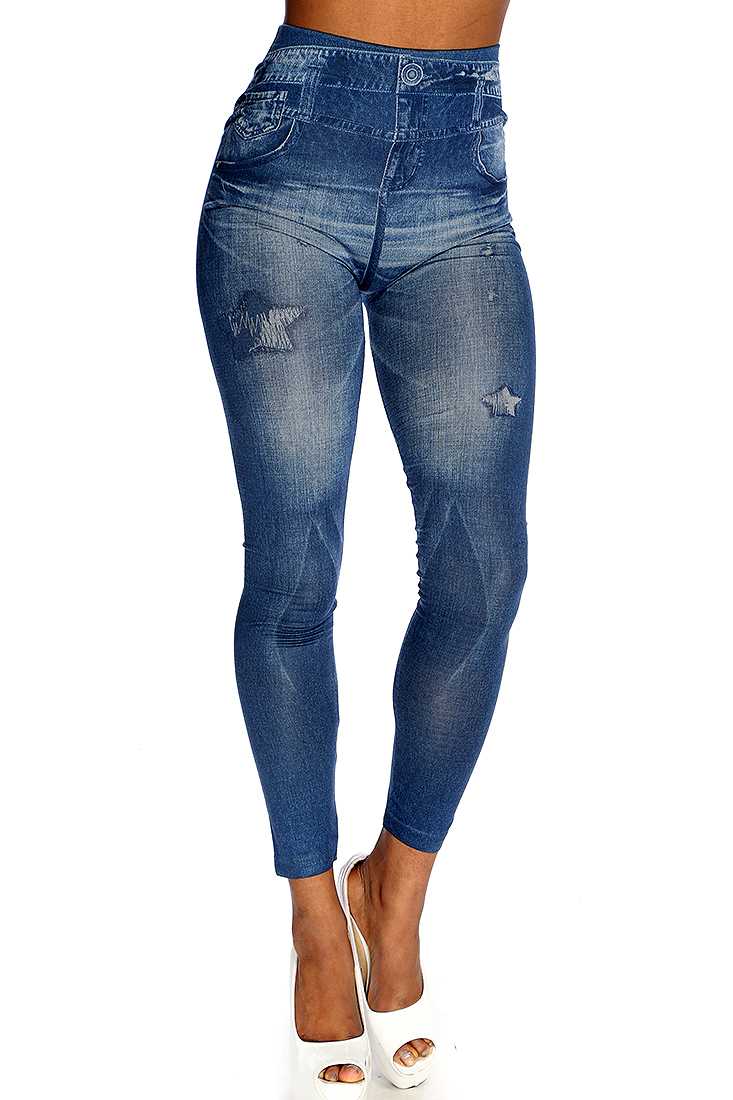 Sexy Yoga Pants Navy Star Print High Waist Jeggings