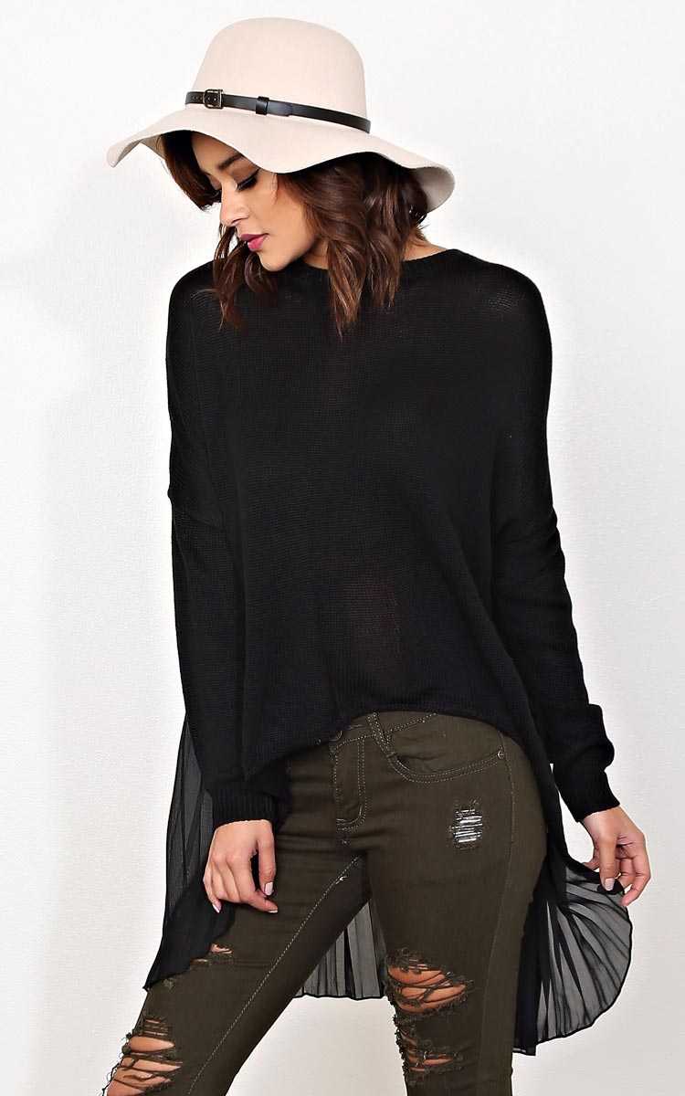 Walk Away Pleated Back Sweater - LGE - Black in Size Large by Styles For Less