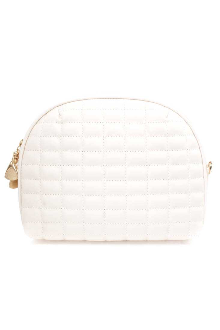 Cream Quilted Faux Leather Mini Handbag