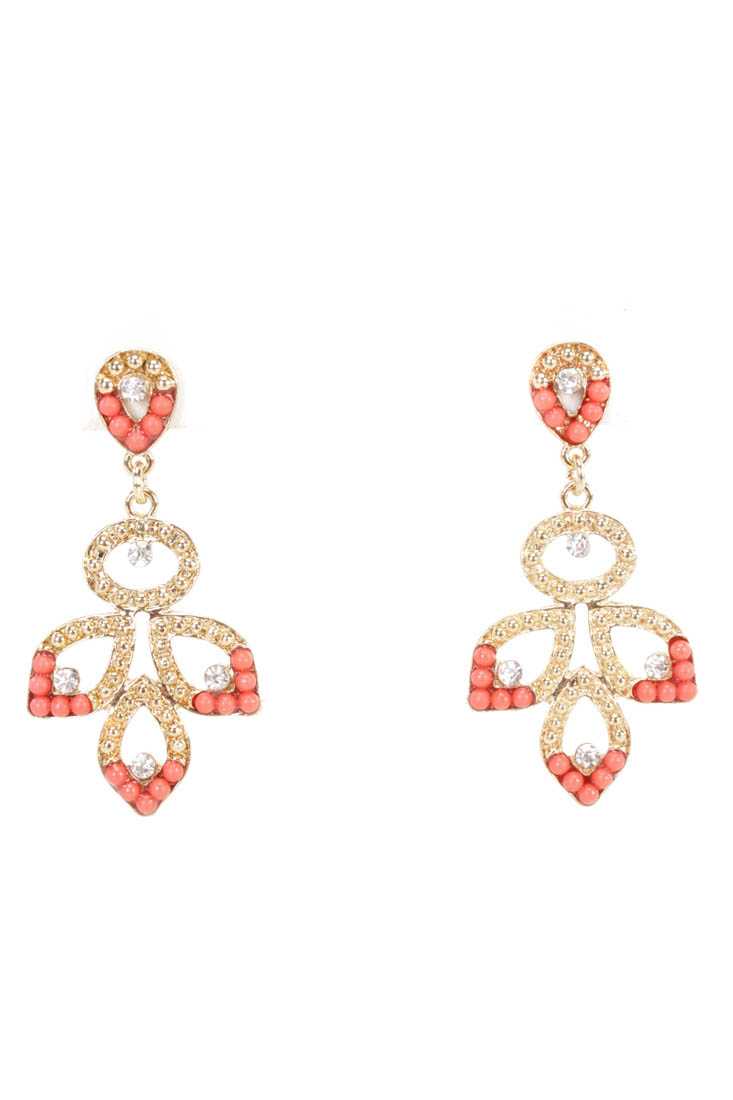Coral Gold Intricate Dangle High Polish Metal Earrings