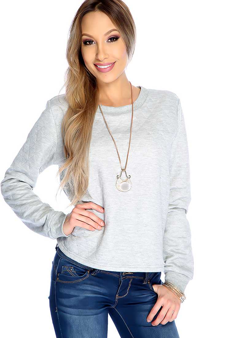 Charcoal Stitch Quilted Pull Over Sweater