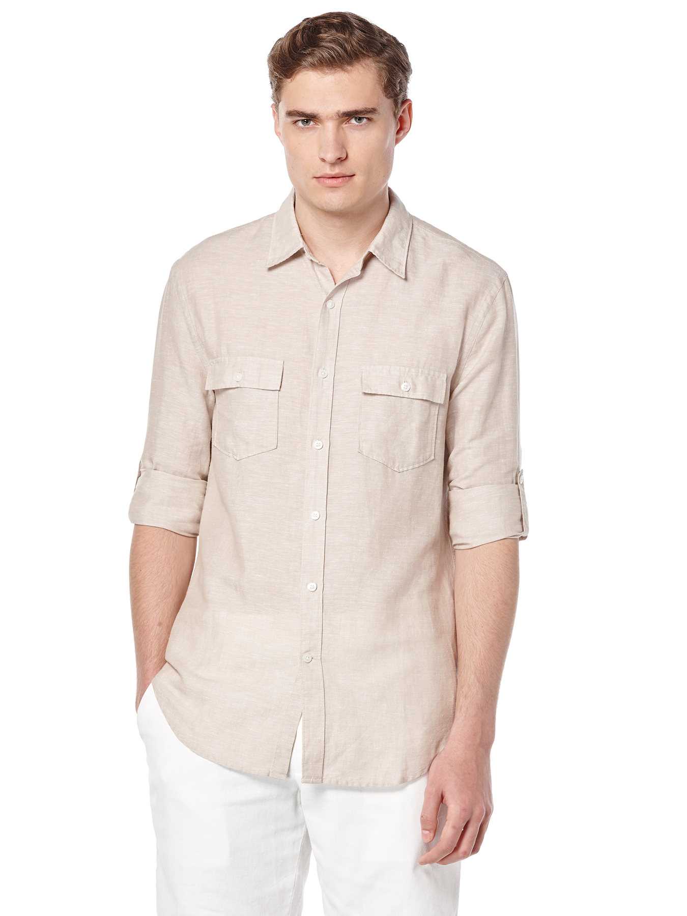 Perry Ellis Roll Sleeve Linen Shirt