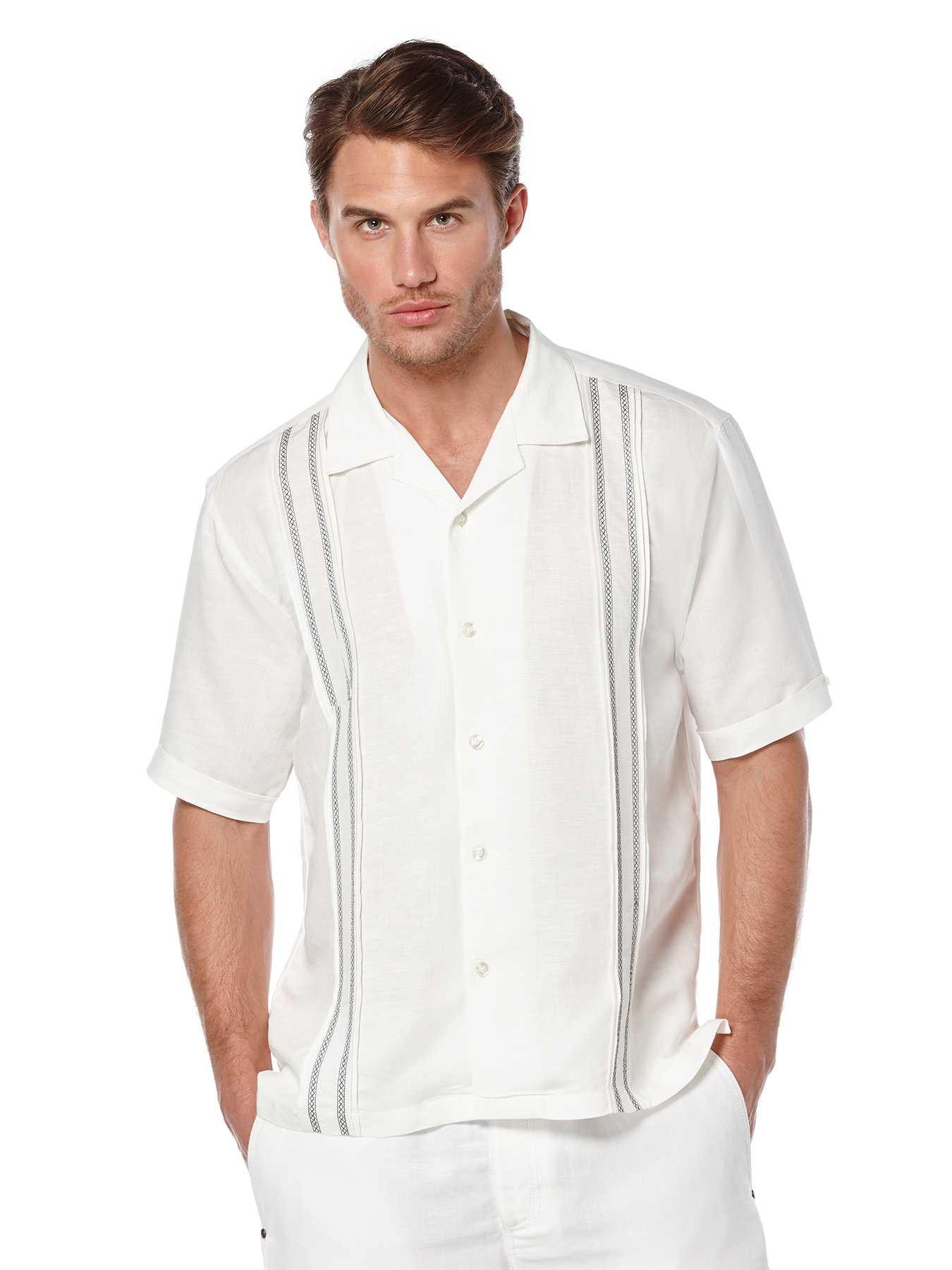 Cubavera Short Sleeve Linen Tuck With Embroidery