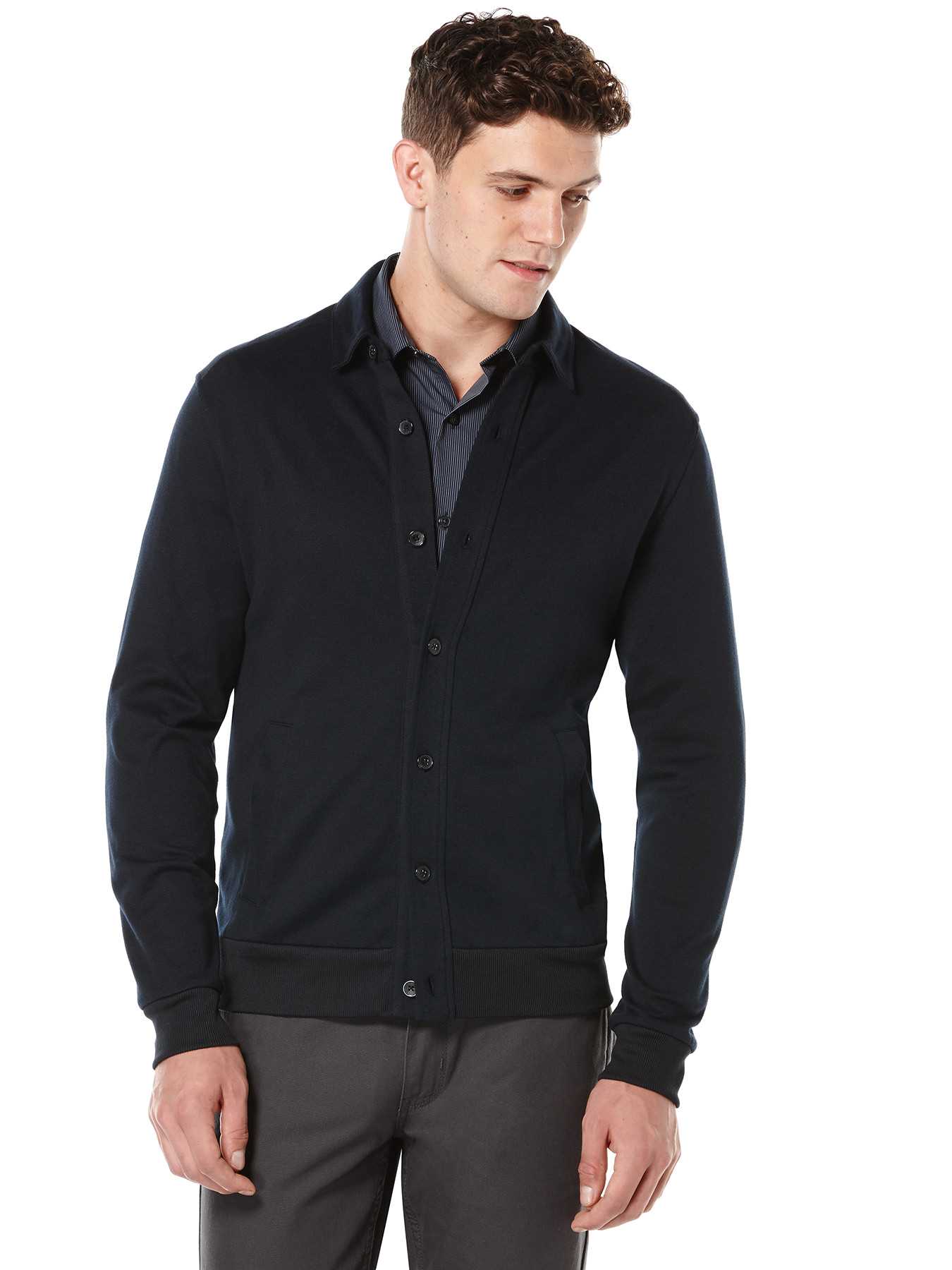 Perry Ellis Solid Textured Button Front Jacket