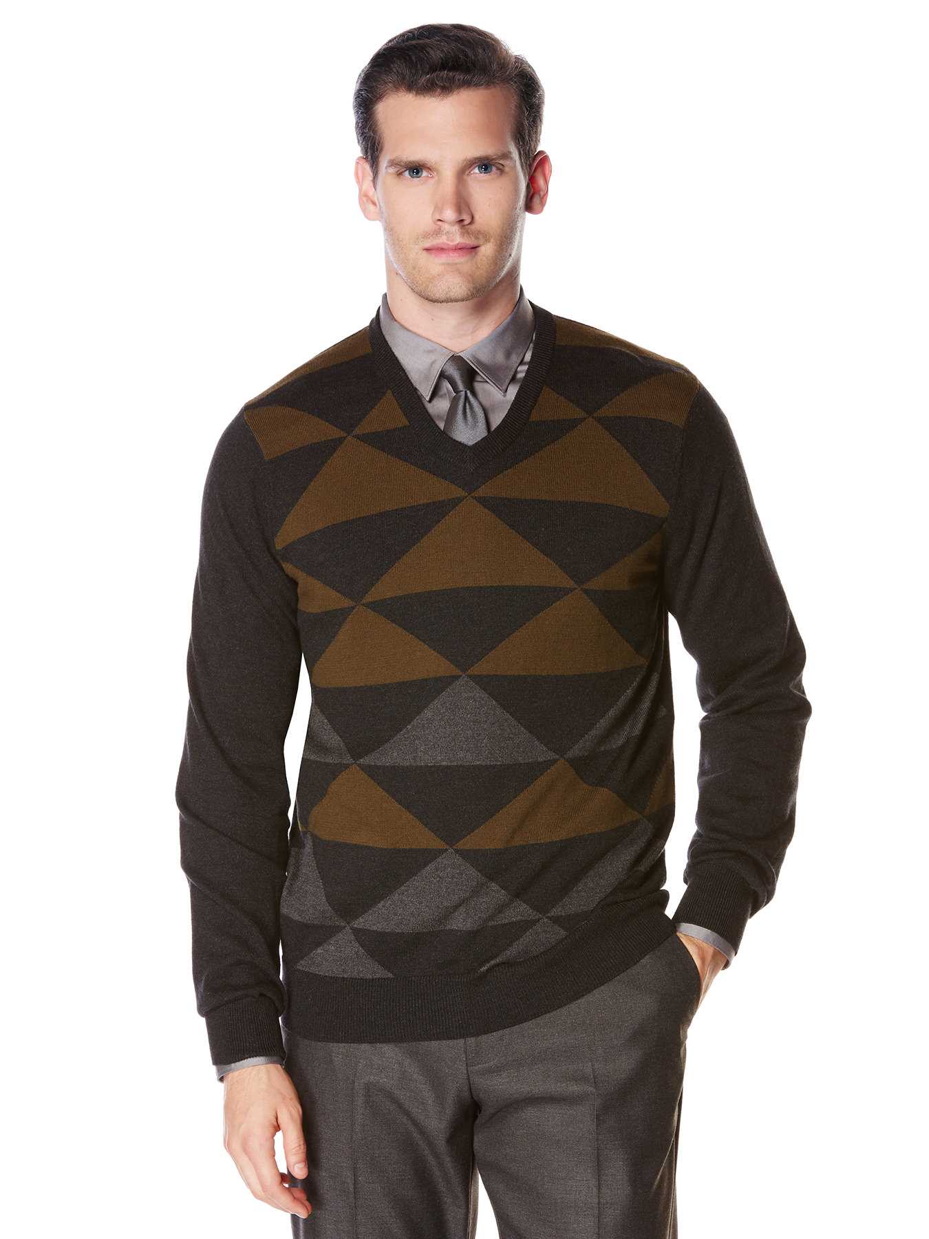 Perry Ellis Diamond Colorblock Sweater