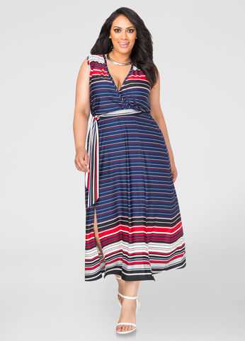 Striped Side Slit Maxi Dress