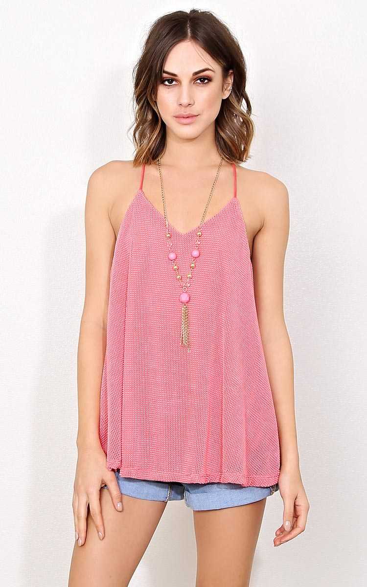 The Shore Knit Necklace Top - - Coral in Size by Styles For Less