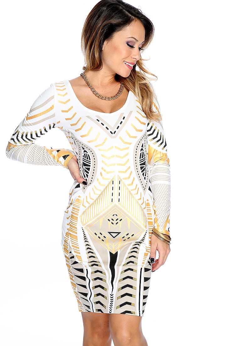 White Gold Printed Pattern Body Con Dress*CELEBRITY STYLE INSPIRED BY KIM KARDASHIAN WEST*