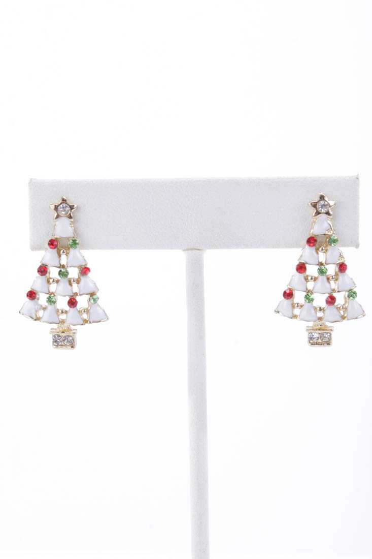 White Gold Holiday Tree High Polish Earrings