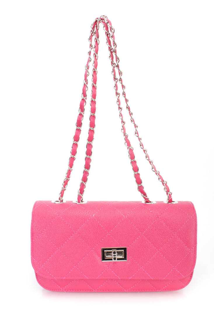 Fuchsia Faux Leather Quilted Handbag
