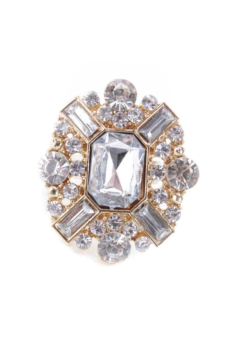 Gold Gemstone Rhinestone Detailing High Polish Ring