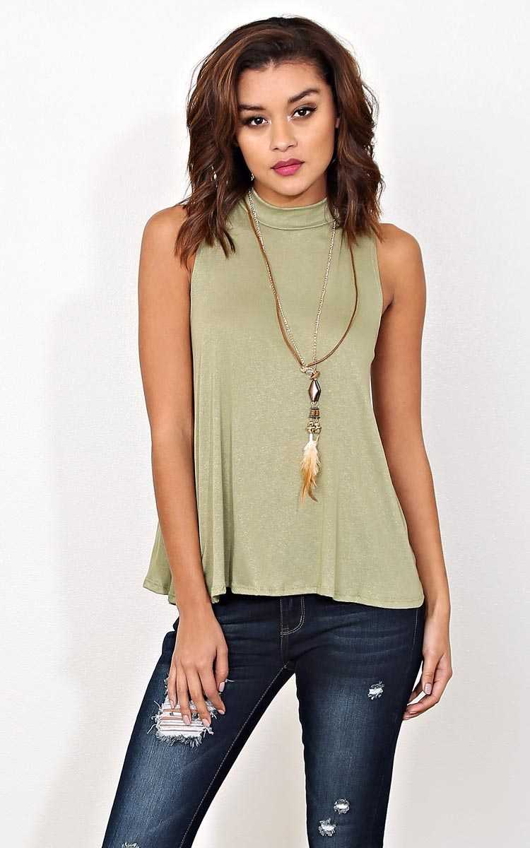 Valerie Mock Neck Necklace Tank - - Sage in Size by Styles For Less
