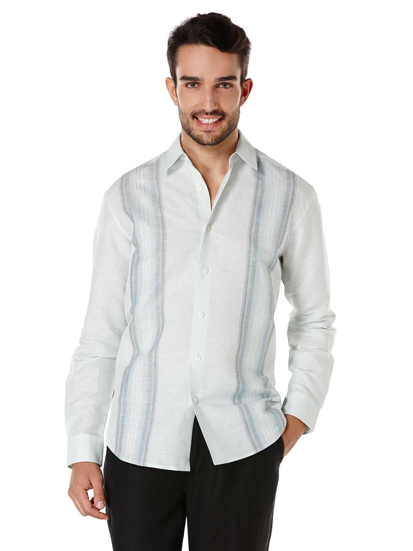 Cubavera Long Sleeve Line Engineered Panel With Tonal Embroidery