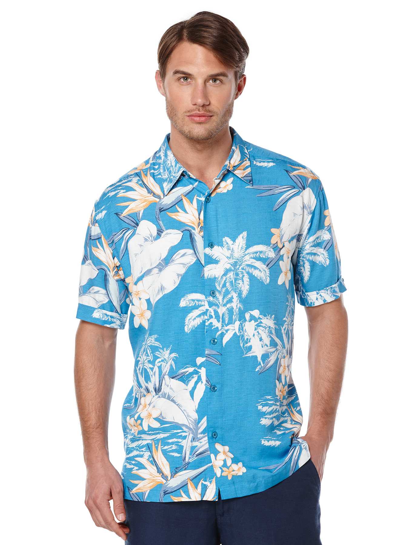 Cubavera Big & Tall Short Sleeve Allover Tropical Print