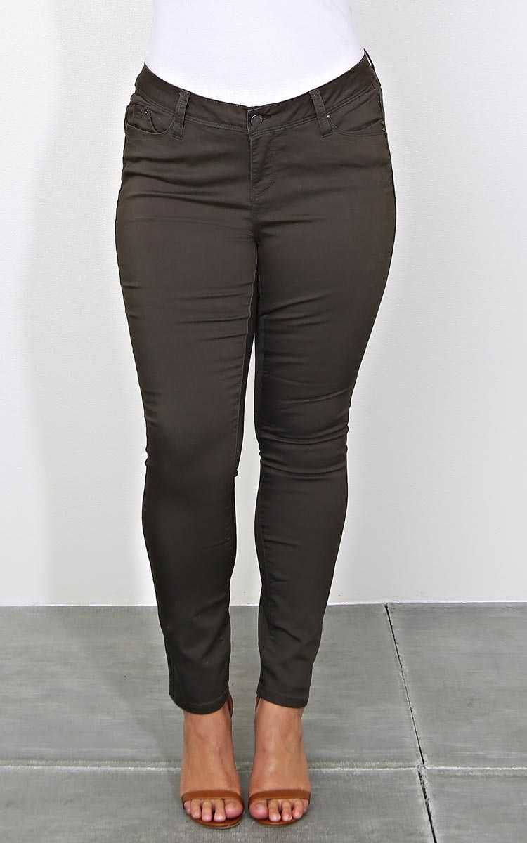 Plus Size YMI Wanna Betta Butt Skinny Twill Pants - Sand/Khaki in Size 20 by Styles For Less