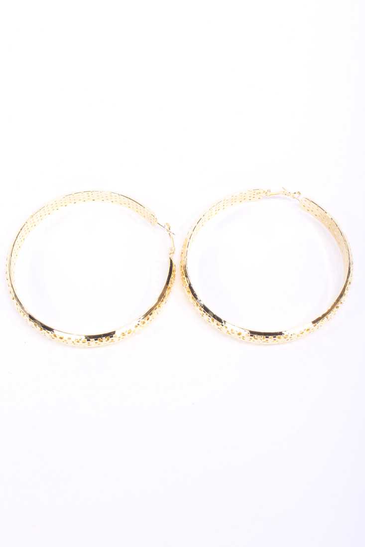 Gold Floral Perforated Hoop Earrings