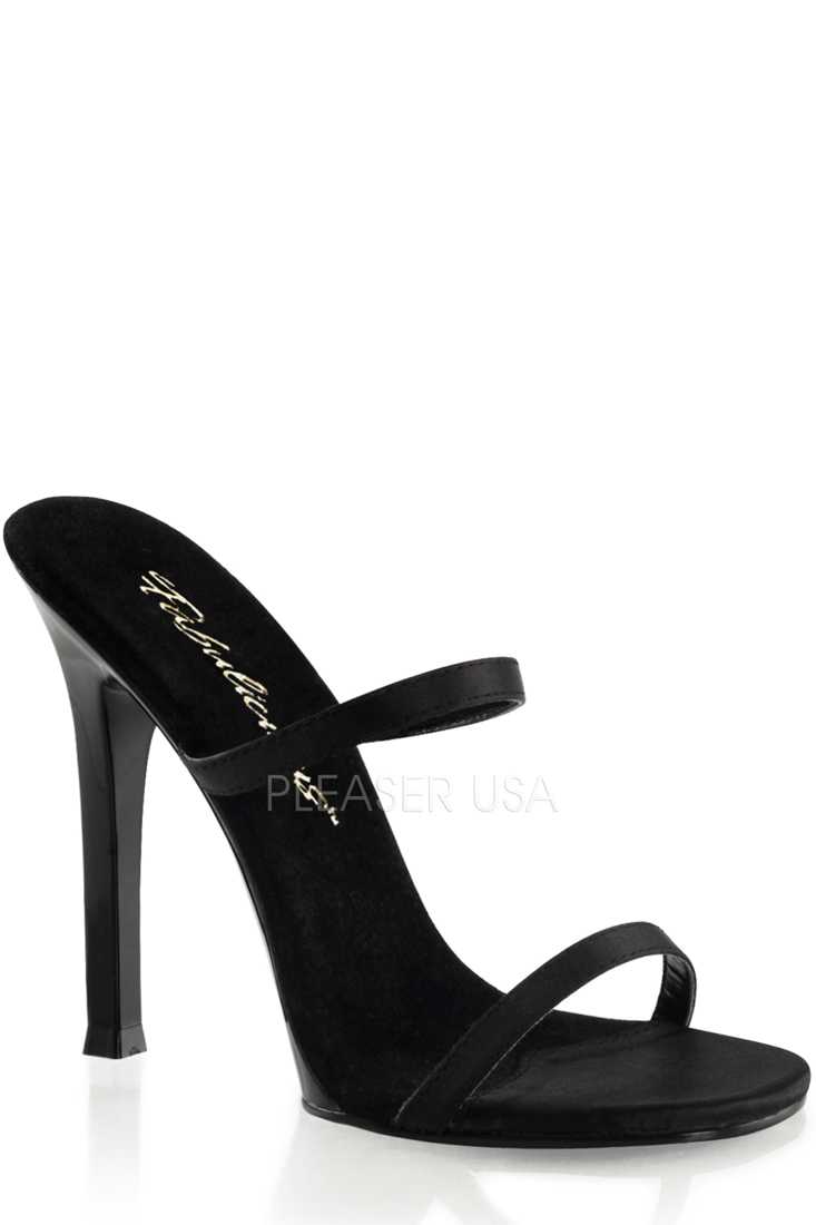 Black Strappy Slip On High Heels Satin