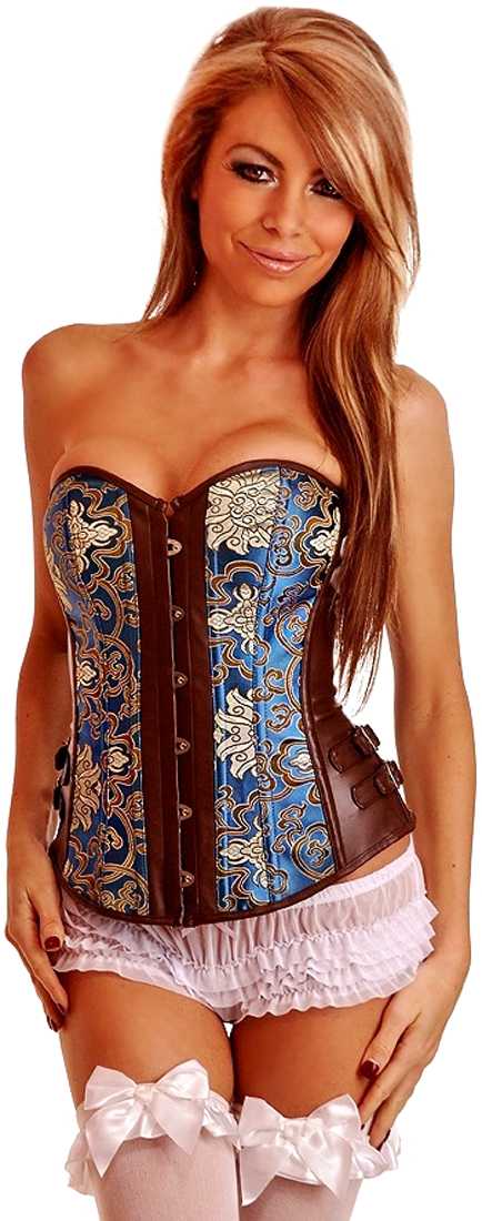 Brocade Vegan Leather Strapless Corset