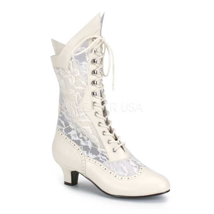Ivory Faux Leather Lace Up Victorian Boots