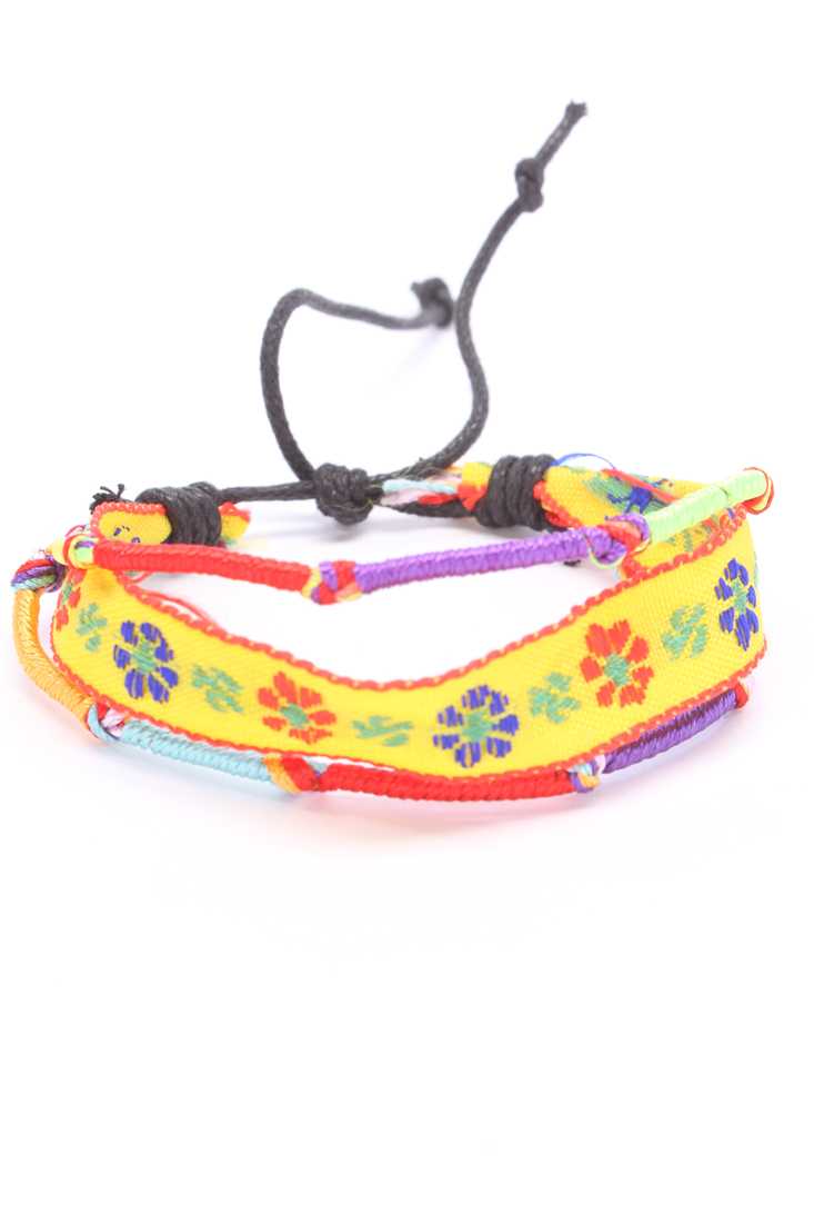 Yellow Floral Embroidered Triple Band Summer Bracelet