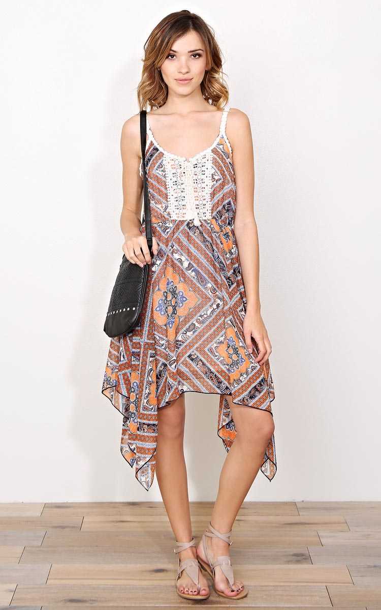Isabella Woven Handkerchief Dress - - Orange Combo in Size by Styles For Less