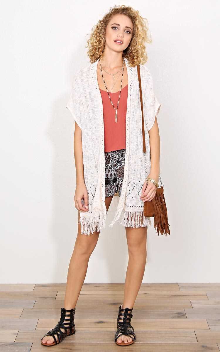Raylene Knit Fringe Wrap - - Oatmeal Combo in Size by Styles For Less