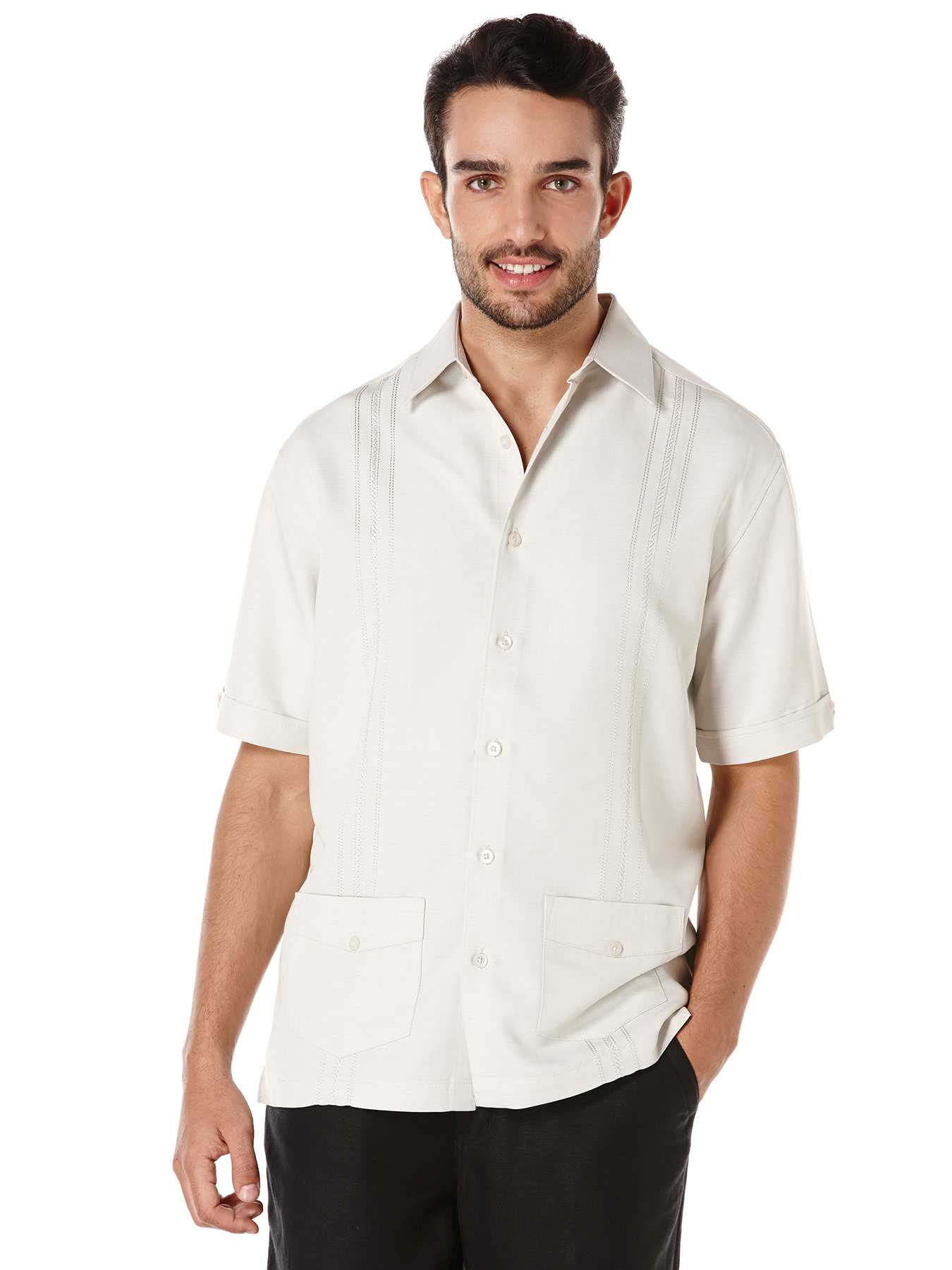 Cubavera Short Sleeve Tonal Embroidered Panel Shirt