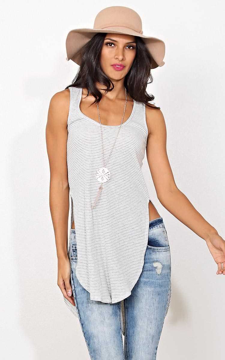 Madeline Rib Knit Necklace Top - LGE - H Grey Combo in Size Large by Styles For Less
