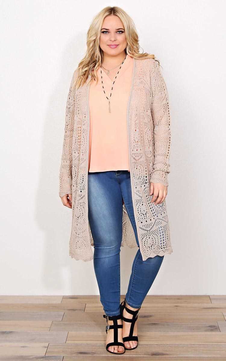Plus Size Eyelet Warm Breeze Knit Wrap - Tan in Size 3X by Styles For Less