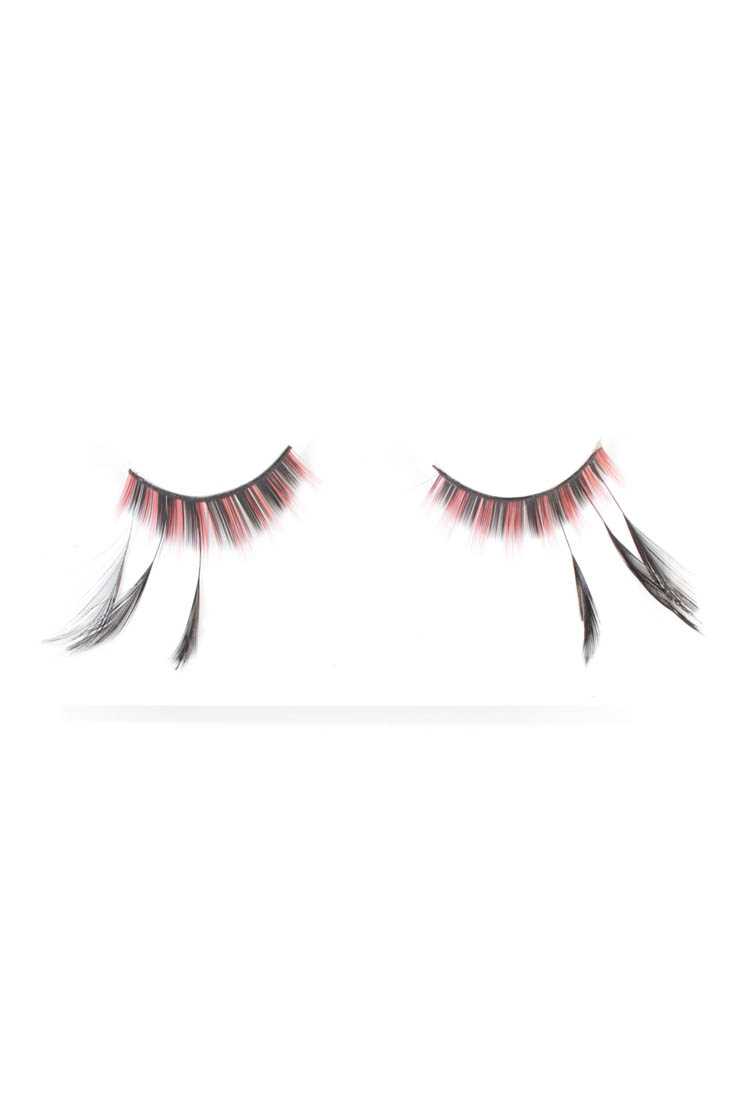 Red Black Feather Accent Faux Eyelashes
