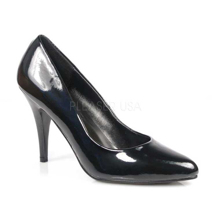 Black Patent Faux Leather Closed Toe Pump High Heels
