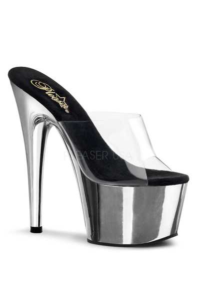 Clear Silver Chrome Slip On Platform High Heels