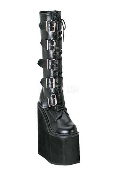 platform black buckle boots