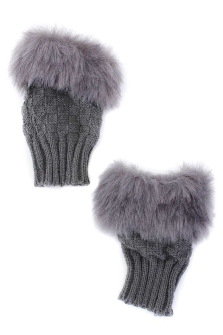 Charcoal Knitted Fax Fur Arm Cuffs