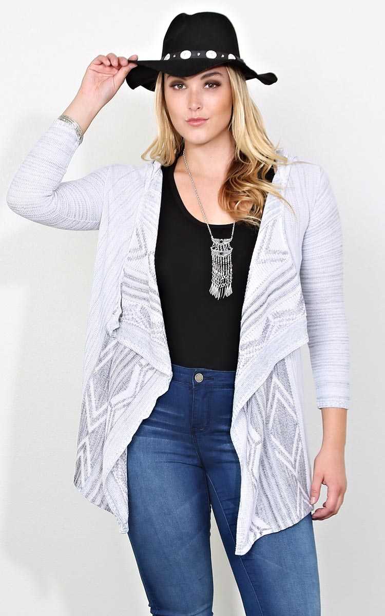 Plus Size Erin Aztec Knit Wrap - Lt. Grey in Size 1X by Styles For Less