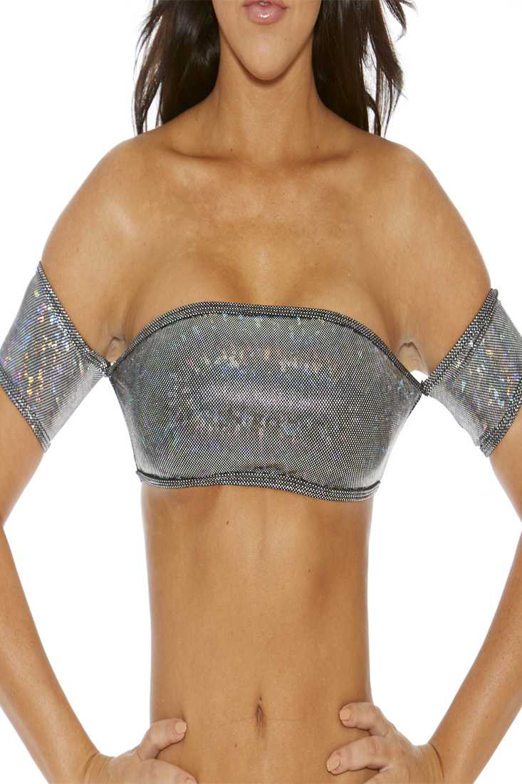 Black Sparkle B Dazzle Hologram Bandeau Top With Sleeves