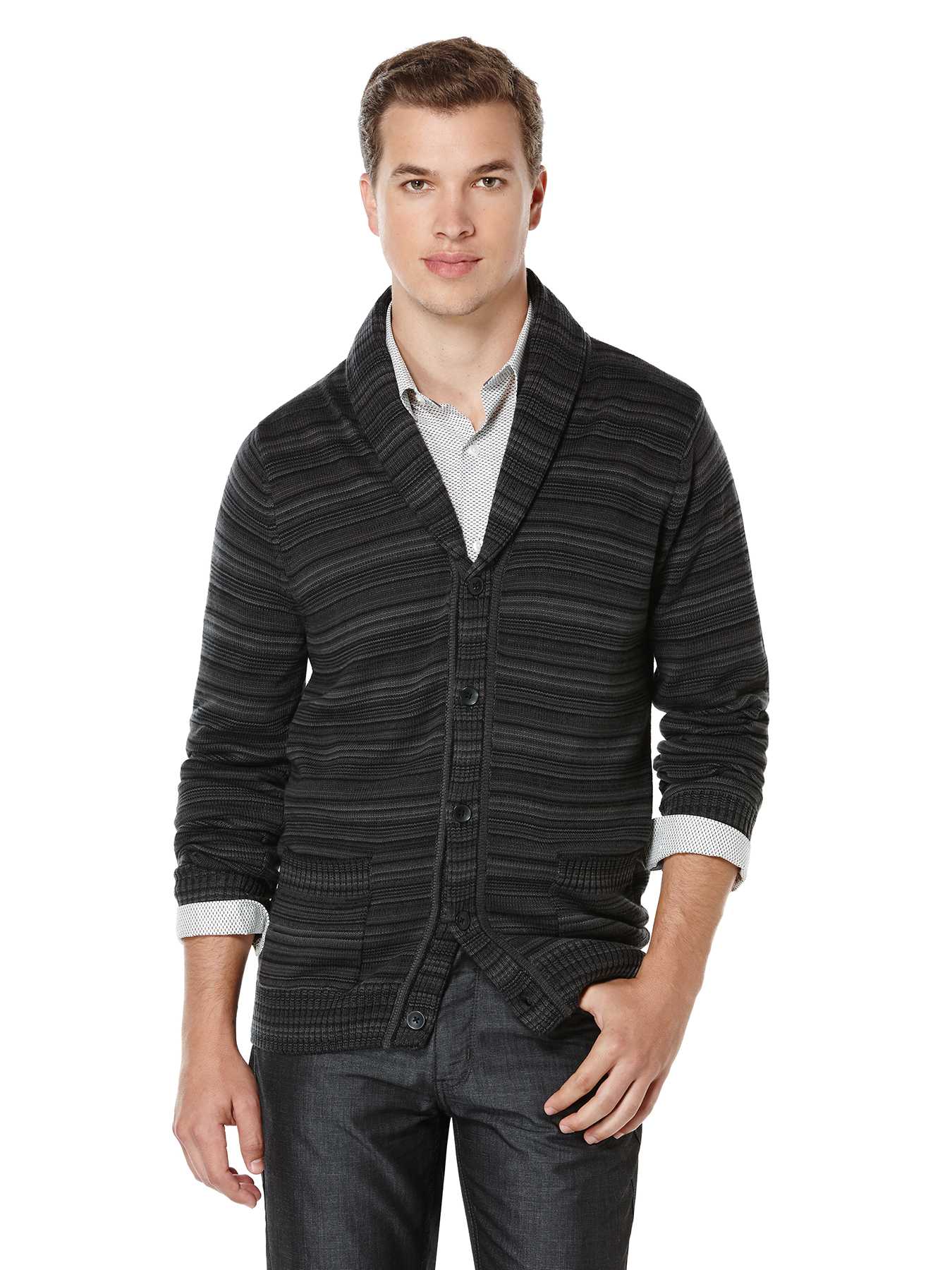 Perry Ellis Long Sleeve Shawl Collar Sweater