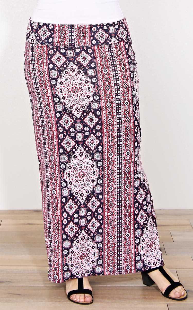 Plus Size Boho Flared Knit Maxi Skirt - Red Combo in Size by Styles For Less